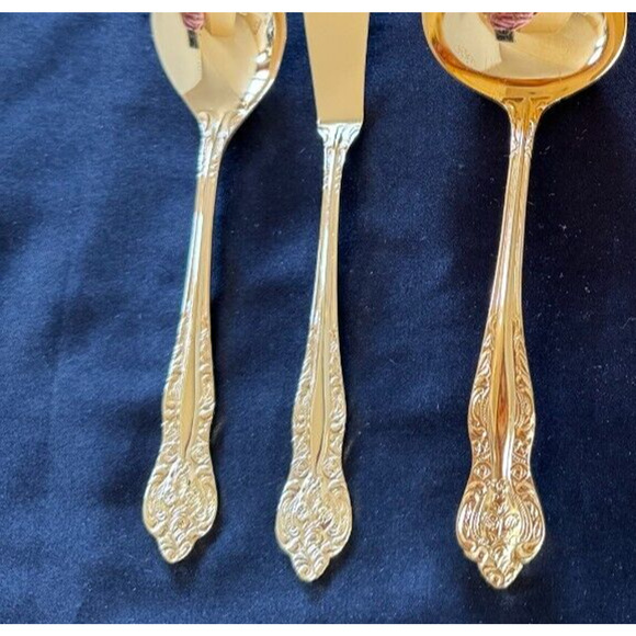 Vtg Stanley Roberts Flatware Golden Dynasty Gold Electroplate 54 PC Svc 8 MINT - Picture 3 of 14